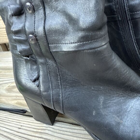 Clarks Artisan Women Black Leather Mid Calf Ruffles Button Detail Boots Size 9.5 - Picture 9 of 11